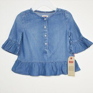New! Levi's Girl's Ruffle Trim Cotton Denim Dress
